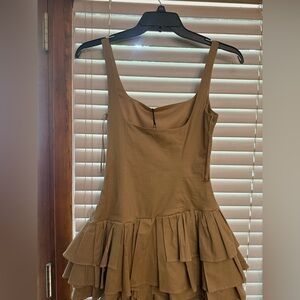Brown Sleeveless Ruffle Dress